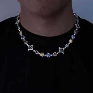Collar de piedras de moissanita multicolor con formas brillantes diseñado para una moda vibrante, elegante y moderna de joyería hip hop. - Product Image 2