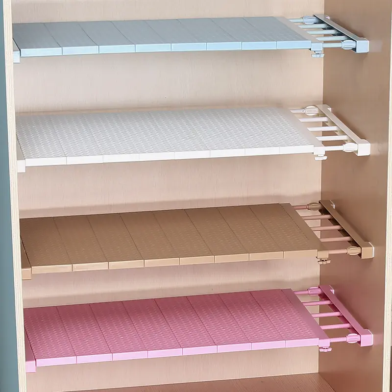 Closet Tension Shelf Rod Expandable Metal Storage Rack Adjustable UnderSink Organizer DIY Divider Separator for Cabinet Wardrobe