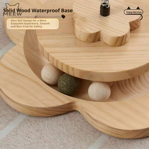MEEW 31" Griffoir pour chat en <span class=keywords><strong>bois</strong></span> massif écologique avec base en forme de fleur, <span class=keywords><strong>poteau</strong></span> en sisal, balles interactives et jouet suspendu en carton - Product Image 5