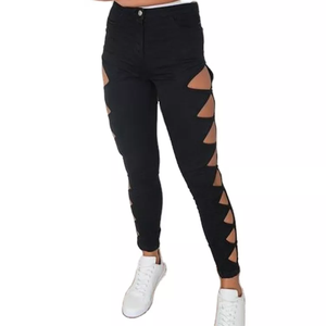 Personalizado de alta cintura Sexy agujero lateral Lápiz <span class=keywords><strong>Pantalones</strong></span> de mezclilla Mujeres Skinny Ripped Jeans Mujeres de alta calidad Broken Hole Jeans - Product Image 2