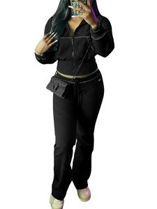 Venta al por mayor de ropa Casual de manga larga con cremallera Top 2 piezas conjuntos de moda Waffle de punto de dos piezas pantalones con cordón conjunto de las mujeres - Product Image 2