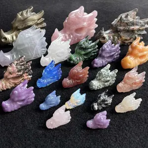 Gema de dragón de cristal, GEMA de 5CM, cabeza de dragón, fluorita, labradorita, cristal rosa, venta al por mayor