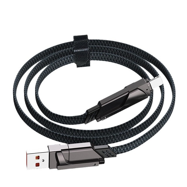 DENIXI 4-in-1 Braided Shielded Fast Charging Data Cable - 3 Sets of Type-C Flat Cables, Multi-Charging Port Charging Cable