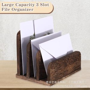 Solid Wood Desktop <b>File</b> Rack Carbonized Color 1.2 Inch Letter Holder <b>Organizer</b> Storage Shelf for Office Books - Product Image 4