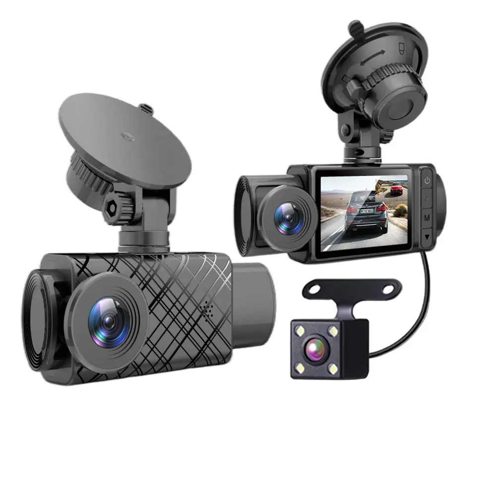 X430 3-kênh 1080P HD Car DVR với Rear View Camera nội bộ Dash Cam dvrs 24h đậu xe Màn hình ống kính kép hộp đen cho xe ô tô