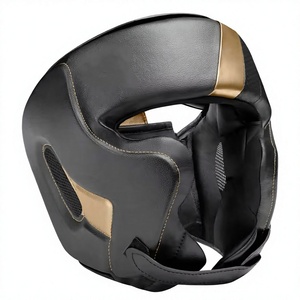 Casque de boxe noir et or en cuir PU avec fermeture à boucle réglable, visière transparente de protection, 7 aérations, unisexe adulte - Product Image 2
