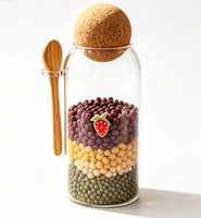 Bocal de conservation moderne en verre pour grains de café et fruits, avec couvercle en bambou et cuillère, capacité 0,5-1L, idéal pour le thé - Vente en gros