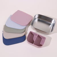 Boîte à Repas Isotherme en Acier Inoxydable, Compatible Micro-Ondes, Réutilisable, Anti-Fuite, 3 Compartiments, Séparateur Amovible, avec Couvercle, pour Enfants
