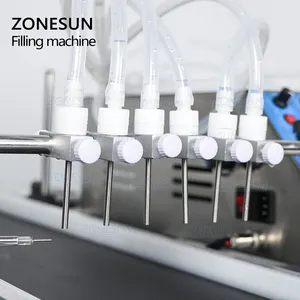 Zonesun 6 Hoofden Automatische Orale Vloeibare Etherische Olie Solvent Glazen Flacon Kleine Fles Vulmachines Met Conveyor Voor Parfum