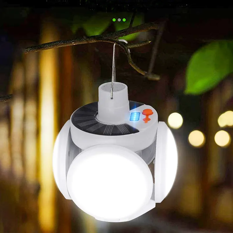 rechargeable camping lantern ip68 waterproof foldable led camping light with solar power panel SOS light usb cable