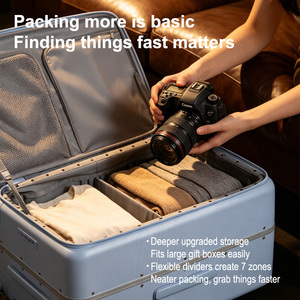 <span class=keywords><strong>Valise</strong></span> de voyage rigide en polycarbonate PC avec cadre en aluminium à ouverture latérale 1:9, compartiments profonds et sacs de rangement étanches détachables - Product Image 3