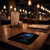 Carte de menu de restaurant intelligente 80*80mm en PVC avec puce NFC, carte interactive de table pour avis, carte de menu NFC sans contact