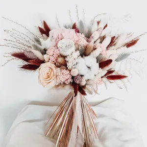 Buquê de flores secas de casamento, flores secas brilhantes para buquê de flores para dama de honra, casamento, buquê de casamento