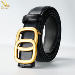 Cinturón de Cuero Genuino Negro y Marrón para Mujer con Hebilla de Doble Anillo Dorada, Cinturón Elegante de Primera Calidad - Product Image 2