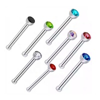 Cincin Hidung Titanium Model Fishtail dengan Zirkon, Cincin Hidung Lurus Model Fishtail, Perhiasan Tubuh