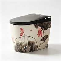 WC intelligent monobloc artistique avec motif de peinture au lotus à l'encre de Chine, WC automatique intelligent pour les nouveaux maisons et hôtels chinois