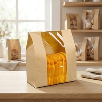 Sac en papier kraft avec grande fenêtre transparente, fond carré, qualité alimentaire, taille personnalisée, résistant à la graisse, logo personnalisé