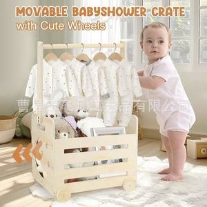 Estante de madera para guardar ropa de bebé con ruedas, color natural, 34,5x23x71cm, para organización de ropa de niños de 0 a 12 meses - Product Image 4