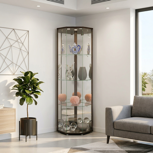 Vitrine d'angle moderne en verre avec étagères réglables pour salon, meubles de maison - Product Image 2