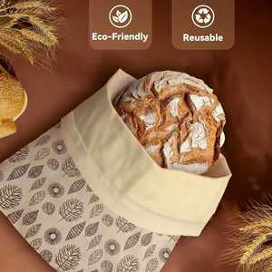 Sac en tissu réutilisable pour le stockage des aliments, en lin biologique avec cire d'abeille, pliable, avec longues poignées, pour pain fait maison au levain, 13 x 17 pouces - Product Image 6