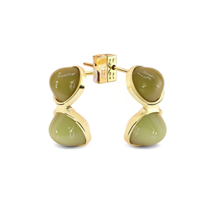 Boucles d'oreilles tendance en acier inoxydable 316L avec placage or PVD, incrustation de pierre verte durable et résistante - Product Image 2
