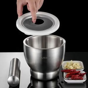Mortaschio e pestello manuale in acciaio inossidabile per uso alimentare, per la macinazione di aglio, <span class=keywords><strong>pepe</strong></span> e spezie, facile <span class=keywords><strong>da</strong></span> pulire, robusto, per uso domestico in cucina - Product Image 5