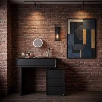 Table de maquillage noire minimaliste moderne, gain de place, avec tiroirs et armoire latérale, meubles de chambre à coucher