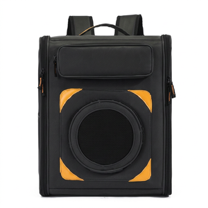 Pet <b>Backpack</b> Carrier Nylon Material Zipper Closure Black Orange Color Breathable for <b>Cats</b> - Product Image 1