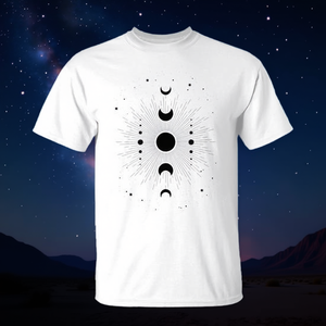 Camiseta Unisex con Símbolo Místico de Fases Lunares, Diseño Geométrico Minimalista Monocromático, Cuello Redondo, Manga Corta, para Adultos, Promocional - Product Image 3