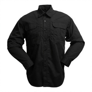 Chemise tactique à manches longues pour homme, respirante, en polyester et coton tissé, chemise de travail décontractée avec poches poitrine - Product Image 3