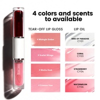 Gloss à lèvres et huile à lèvres double tête 2-en-1 hydratant longue durée anti-transfert, 4 couleurs, facile à déchirer