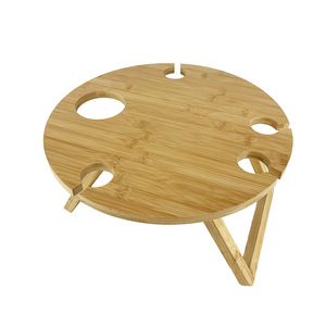 Custom-made bamboo round wine <b>table</b>, <b>outdoor</b> picnic <b>table</b>, <b>foldable</b> and portable bamboo and wood wine <b>table</b>, couple's wine <b>table</b> - Product Image 4