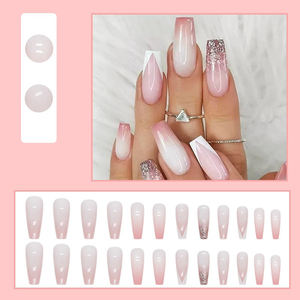 24 piezas <span class=keywords><strong>2022</strong></span> nuevo patrón de mármol rosa degradado largo ataúd cubierta completa puntas de <span class=keywords><strong>uñas</strong></span> - Product Image 5