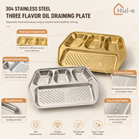 Plaque de cuisson coréenne en acier inoxydable à trois compartiments pour barbecue, avec égouttoir à huile, plateau de service divisé, compatible lave-vaisselle
