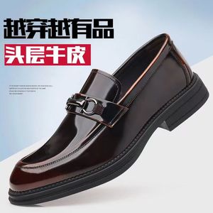 Genuine Leather Men's Loafers <b>Round</b> Toe Slip-On Wedding Dress Shoes <b>Cushioned</b> All Seasons Solid Style - Product Image 2