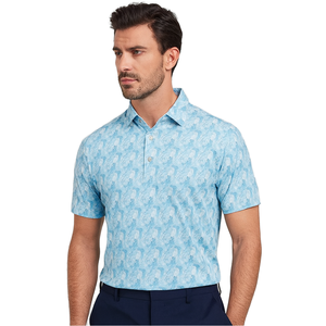 Camisa de Manga Corta para Hombre, Azul Claro, Estampada, Informal, Tejida, con Bolsillo, Antiarrugas, Transpirable, Corte Regular - Product Image 1