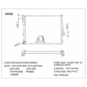 POLAR 44036 China Radiador para <span class=keywords><strong>BMW</strong></span> E46/318 Mejor <span class=keywords><strong>precio</strong></span> Proveedor al por mayor OE 17119071518/17119071519/17117513922 Núcleo de aluminio - Product Image 6