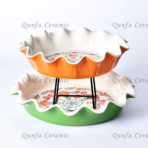 Wholesale Factory Price Eco-Friendly <strong>Ceramic</strong> <strong>Pie</strong> Baking <strong>Dish</strong> with Custom Design Round Flower Rim Oven Safe Low MOQ - Product Image 6