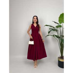 3031 ชุดราตรีทรงเอแขนกุดติดกระดุมด้านหน้าคอวีเอวธรรมชาติผ้าซาตินสวมใส่สบายสีดำ - Product Image 4