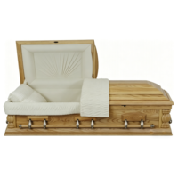 Ataúd de Estilo Americano de Madera de Fresno con Acabado Mate Color Ceniza Natural e Interior de Terciopelo Almendrado HYAC109A Directo de Fábrica
