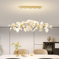 Lustre moderne en céramique en forme de feuille, luminaire suspendu LED doré de luxe pour salon, salle à manger, villa, hôtel, décoration