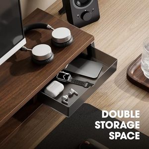 Soporte de Monitor de Madera Ajustable y Extensible con Cajón para 2 Monitores, Estante Elevador de <span class=keywords><strong>Escritorio</strong></span> de 2 Niveles - Product Image 3