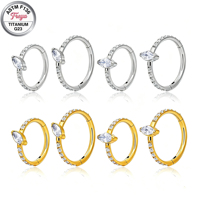 Anneaux de piercing en titane de qualité implantable ASTM-F136 pour le nez, l'oreille et le septum, avec zircon, type fer à cheval, clicker et segment