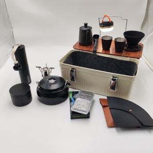 Boîte à outils à café de grande capacité, boîte à outils en métal avec planche de bois, boîte à café entière pour le <span class=keywords><strong>camping</strong></span> de pique-nique - Product Image 1