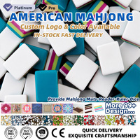 Set Ubin Mahjong Amerika Biru Turquoise USA 160 Buah, 4 Lapis Ubin Akrilik Hijau dengan Tas Jinjing Portabel dan Rak