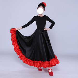 Falda de Baile Flamenco Española Roja de 720 Grados con Volantes, Falda de Satén, Disfraz de Danza del Vientre <span class=keywords><strong>para</strong></span> Niñas - Product Image 3