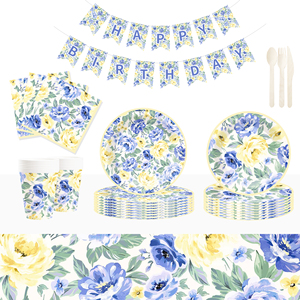 DAMAI Nuevo Juego de Vajilla Desechable con Diseño Floral, Platos, Vasos y Servilletas de Papel para Postre y Cena, Estilo Chino - Product Image 1