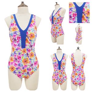 Traje de baño de una pieza con estampado de <span class=keywords><strong>flora</strong></span> colorido personalizado <span class=keywords><strong>para</strong></span> niña y mujer, ropa de playa, traje de baño con escote en V profundo en <span class=keywords><strong>la</strong></span> espalda <span class=keywords><strong>para</strong></span> <span class=keywords><strong>la</strong></span> playa de verano - Product Image 1