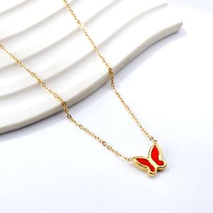 Ason Wholesale Custom Trendy Multiple Colors Butterfly <b>Necklace</b> Thin Chain Colorful Shell Pendant <b>Necklace</b> Jewelry for Women - Product Image 2