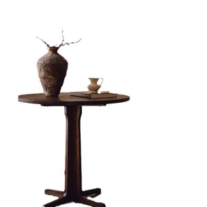 Wabi Sabi Style Round <b>Solid</b> <b>Wood</b> Dining <b>Table</b> For Small Apartments Cafe Use - Product Image 5